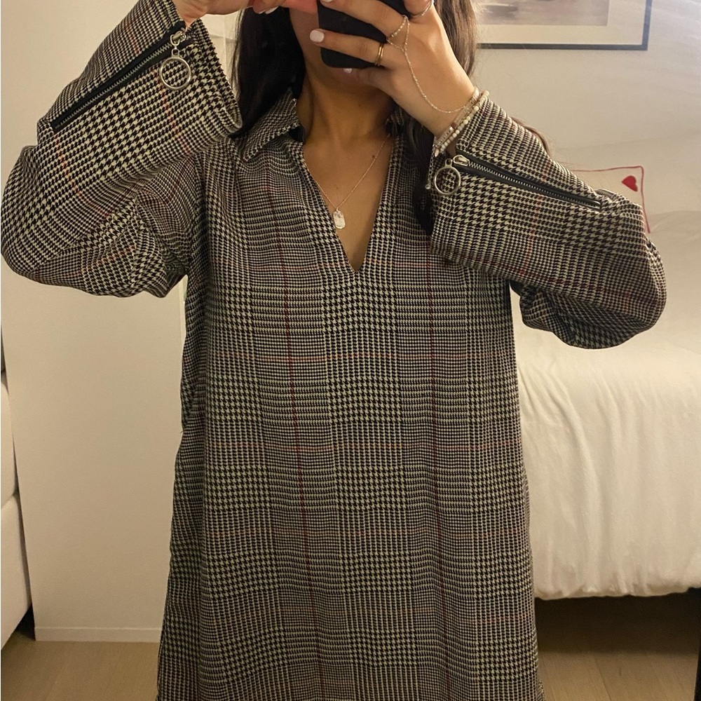 Zara Black, White and Red Checkered Dress
